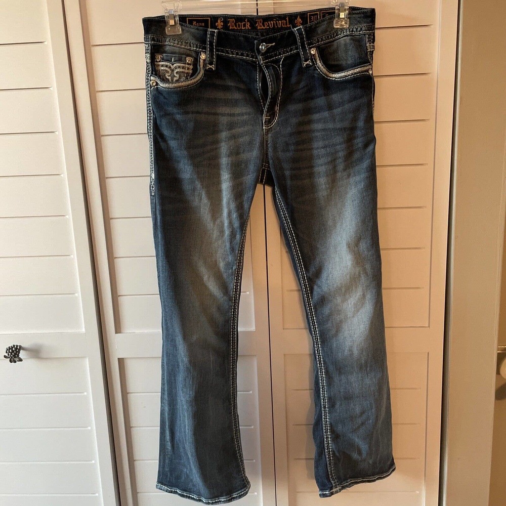 Rock Revival Rana 30 Easy Boot Designer Jeans Thick Stitched Waist Measures 33”